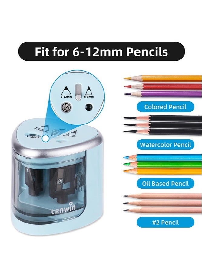 tenwin Double Hole Electric Pencil Sharpener, Multi-Functional Automatic Pencil Sharpeners Battery Operated with 2 Holes (6-8mm, 9-12mm) for School/Office/Home, Blue  - Image 3
