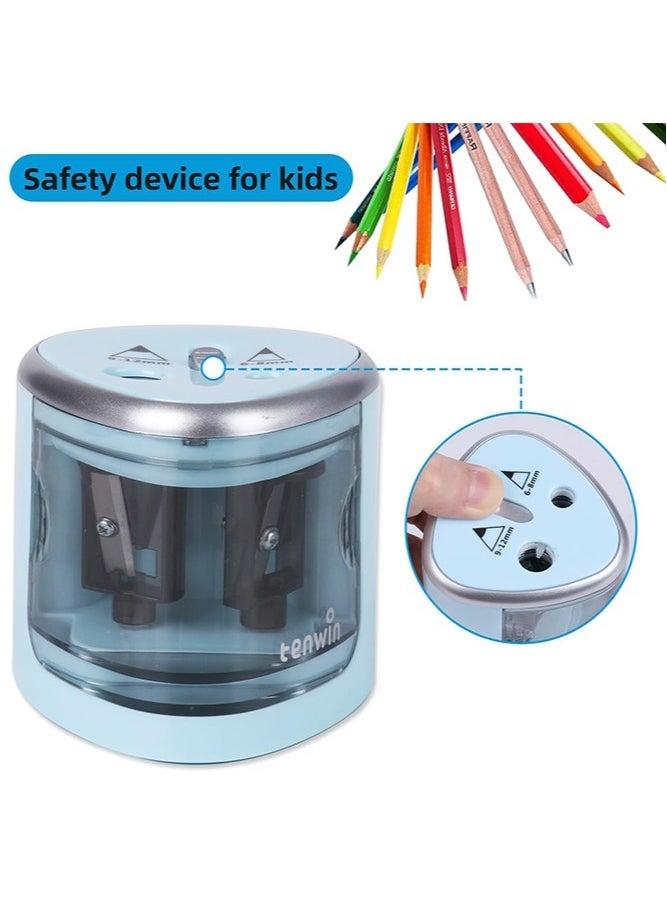 tenwin Double Hole Electric Pencil Sharpener, Multi-Functional Automatic Pencil Sharpeners Battery Operated with 2 Holes (6-8mm, 9-12mm) for School/Office/Home, Blue  - Image 4