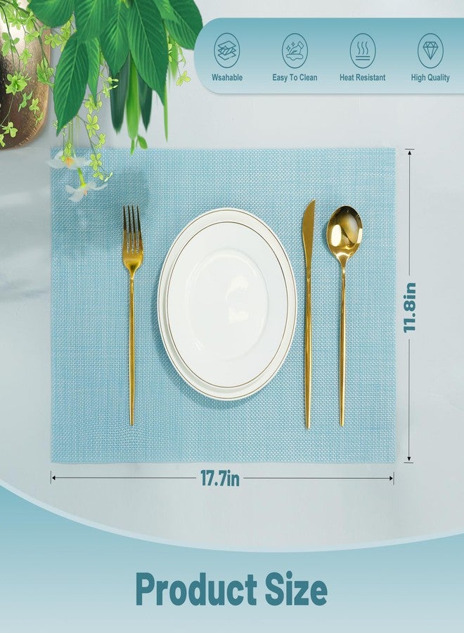 flohar Placemats Set of 6，Non-Slip PVC Weave Table Mats Easy to Clean，Heat Resistant Place Mats for Kitchen Dining Table Decoration Indoor Outdoor，Blue - Image 2