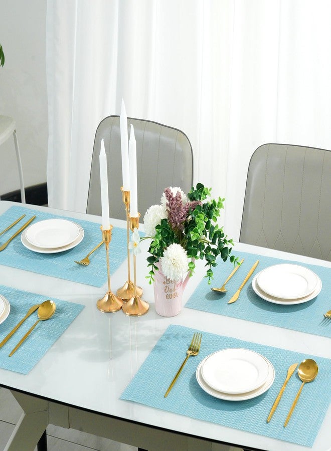 flohar Placemats Set of 6，Non-Slip PVC Weave Table Mats Easy to Clean，Heat Resistant Place Mats for Kitchen Dining Table Decoration Indoor Outdoor，Blue - Image 5