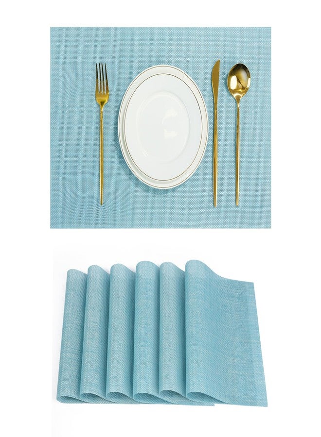 flohar Placemats Set of 6，Non-Slip PVC Weave Table Mats Easy to Clean，Heat Resistant Place Mats for Kitchen Dining Table Decoration Indoor Outdoor，Blue - Image 1