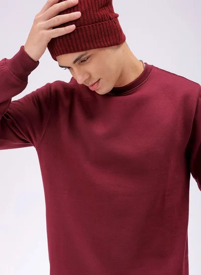 The Indian Garage Co Men Regular Fit Solid Crew Neck Overhead Sweatshirt