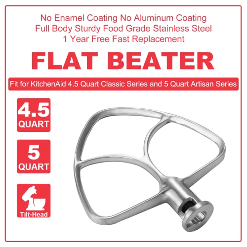 Wiselet Stainless Steel Flat Beater for KitchenAid 4.5qt-5qt Tilt-Head Stand Mixer, Fit for Classic, Classic Plus and Artisan Mixer K45SS, KSM75, KSM90, KSM110, KSM125, KSM150 Heavy Duty and Dishwasher Safe - Image 4