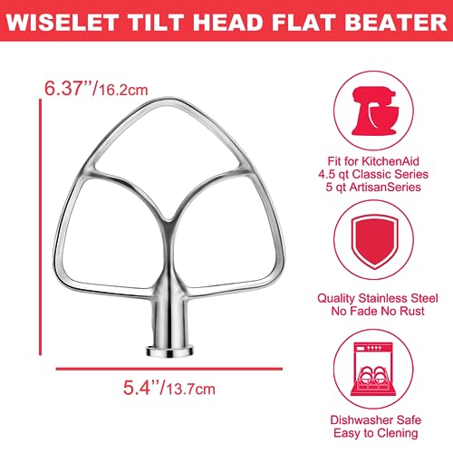 Wiselet Stainless Steel Flat Beater for KitchenAid 4.5qt-5qt Tilt-Head Stand Mixer, Fit for Classic, Classic Plus and Artisan Mixer K45SS, KSM75, KSM90, KSM110, KSM125, KSM150 Heavy Duty and Dishwasher Safe - Image 3