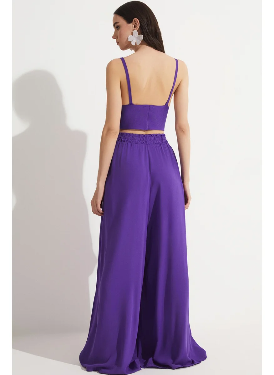 جون Elastic Waist Wide Cut Viscose Trousers