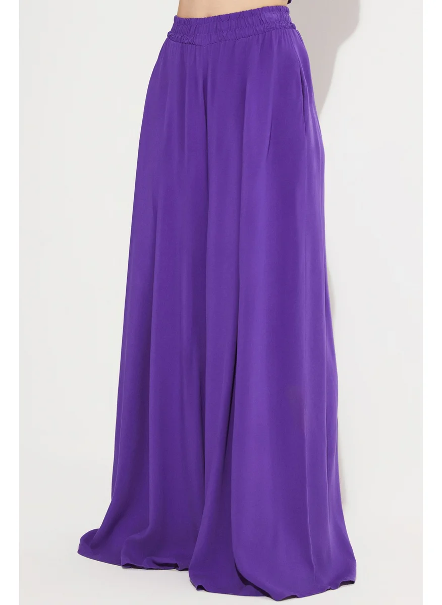 جون Elastic Waist Wide Cut Viscose Trousers