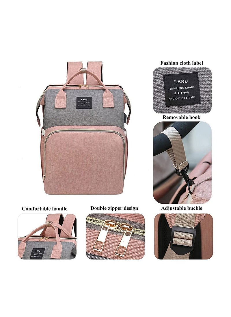 Cool Baby COOLBABY Diaper Bag Backpack 7 in 1 Travel Diaper Bag Mommy Bag With USB Charging Port Pink-Grey  - Image 4