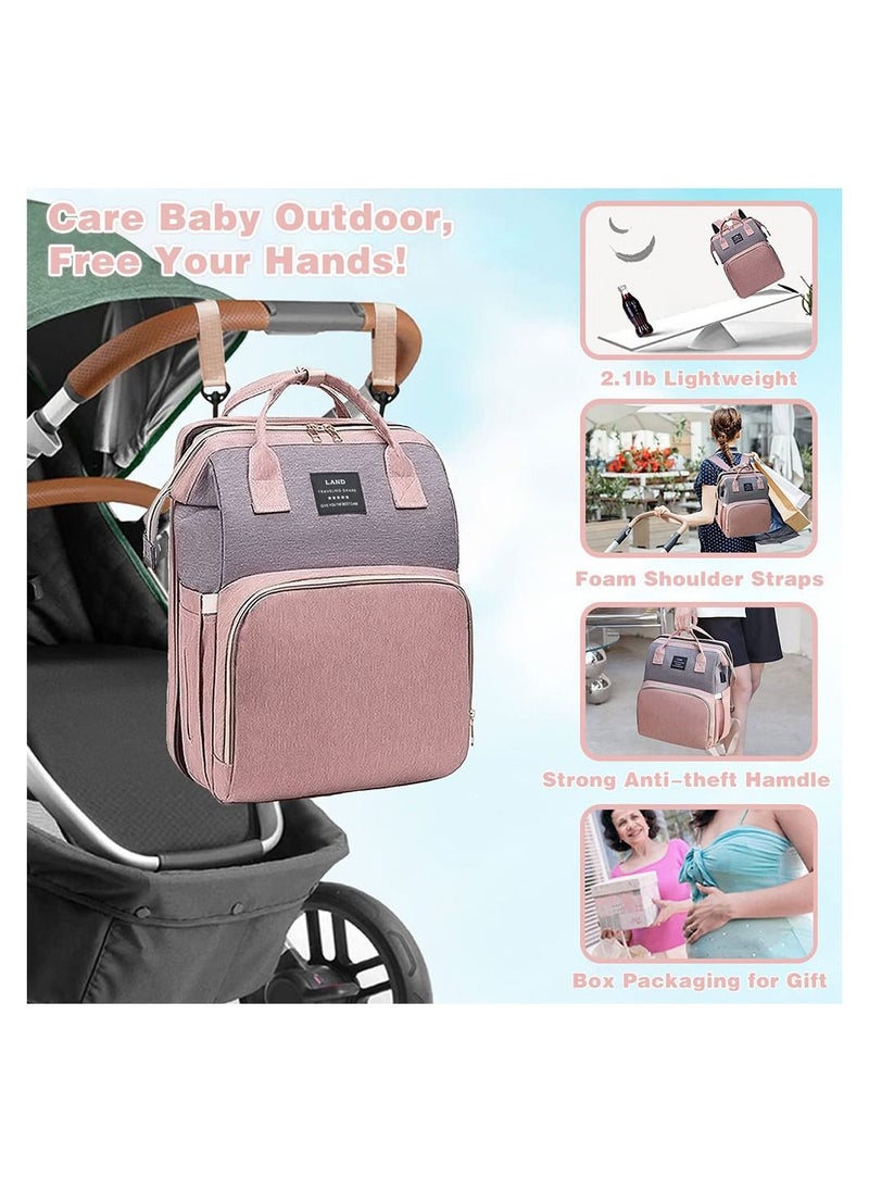 Cool Baby COOLBABY Diaper Bag Backpack 7 in 1 Travel Diaper Bag Mommy Bag With USB Charging Port Pink-Grey  - Image 3