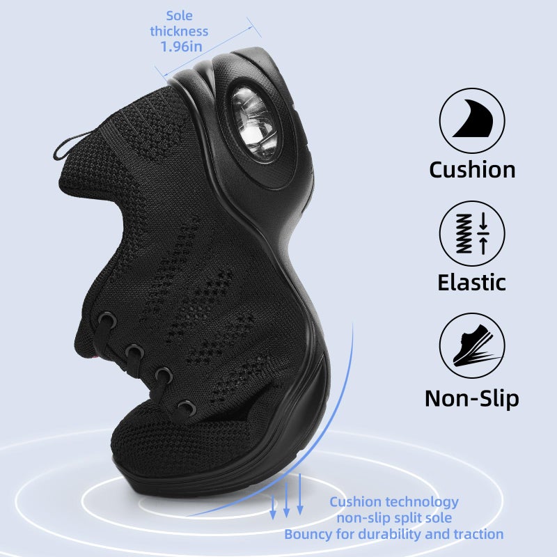 PPQ Dance Shoes for Women Jazz Shoes Women Dance Sneakers Breathable Air Cushion Split Sole Athletic Walking Dance Shoes A Black,6 - Image 4