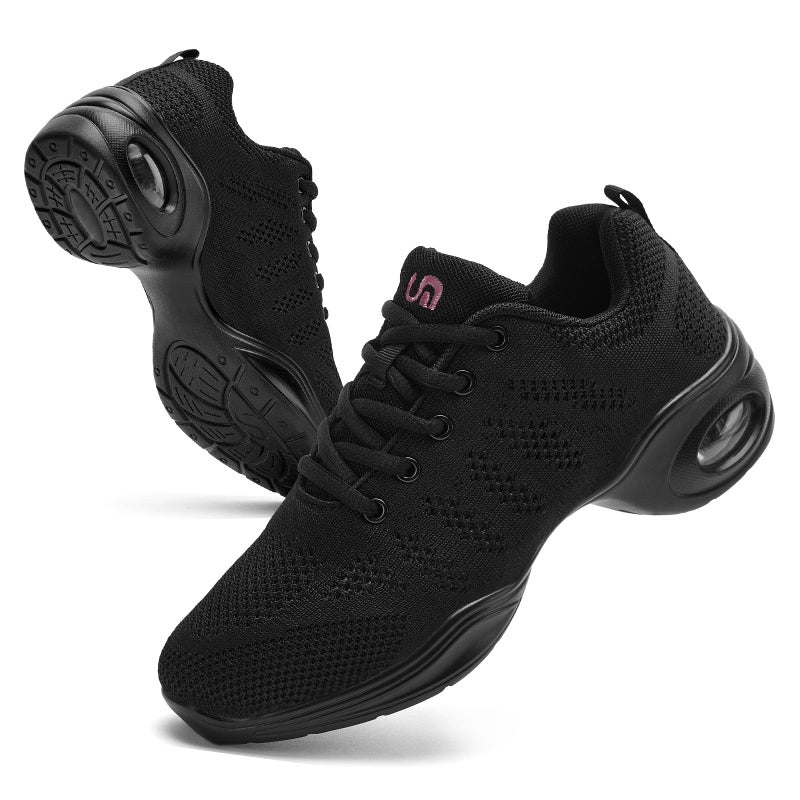 PPQ Dance Shoes for Women Jazz Shoes Women Dance Sneakers Breathable Air Cushion Split Sole Athletic Walking Dance Shoes A Black,6 - Image 1