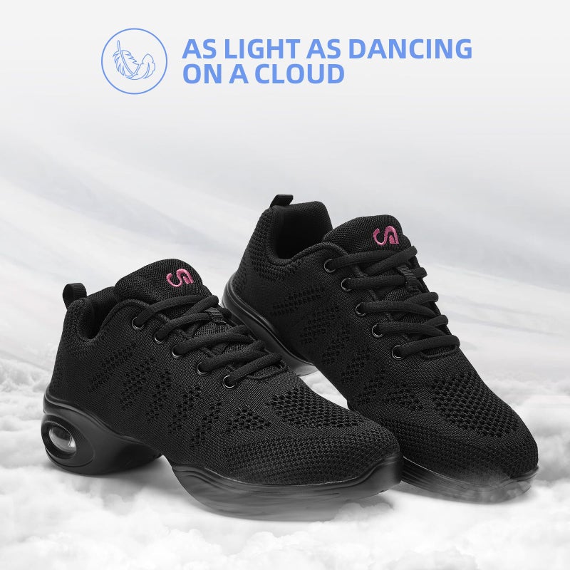 PPQ Dance Shoes for Women Jazz Shoes Women Dance Sneakers Breathable Air Cushion Split Sole Athletic Walking Dance Shoes A Black,6 - Image 2