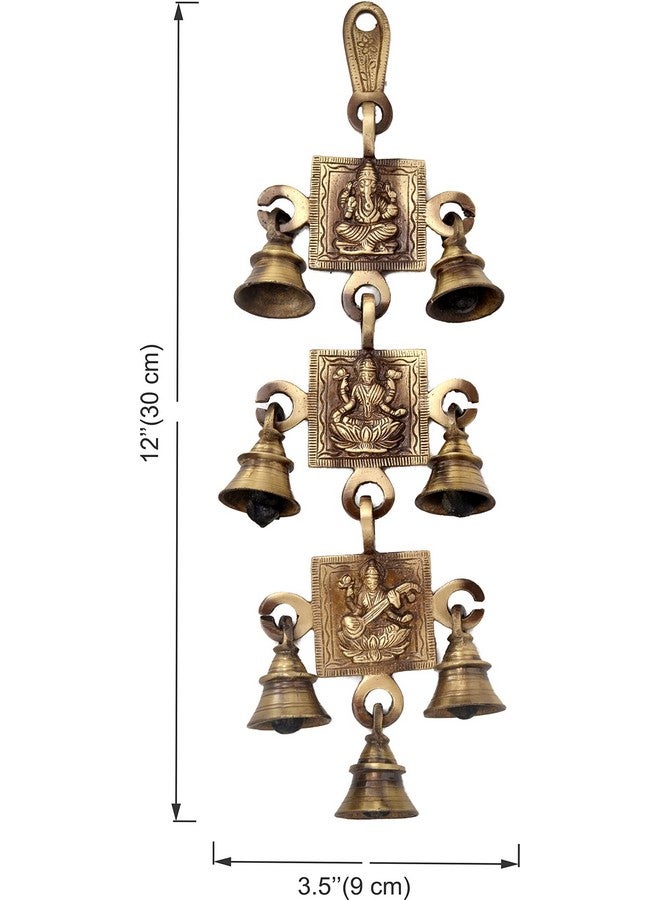 Two Moustaches Ganesh Laxmi Saraswati Brass Hanging Bells, Ghanti for Pooja, Ghanti for Home, Temple Decorative Bells - Image 5