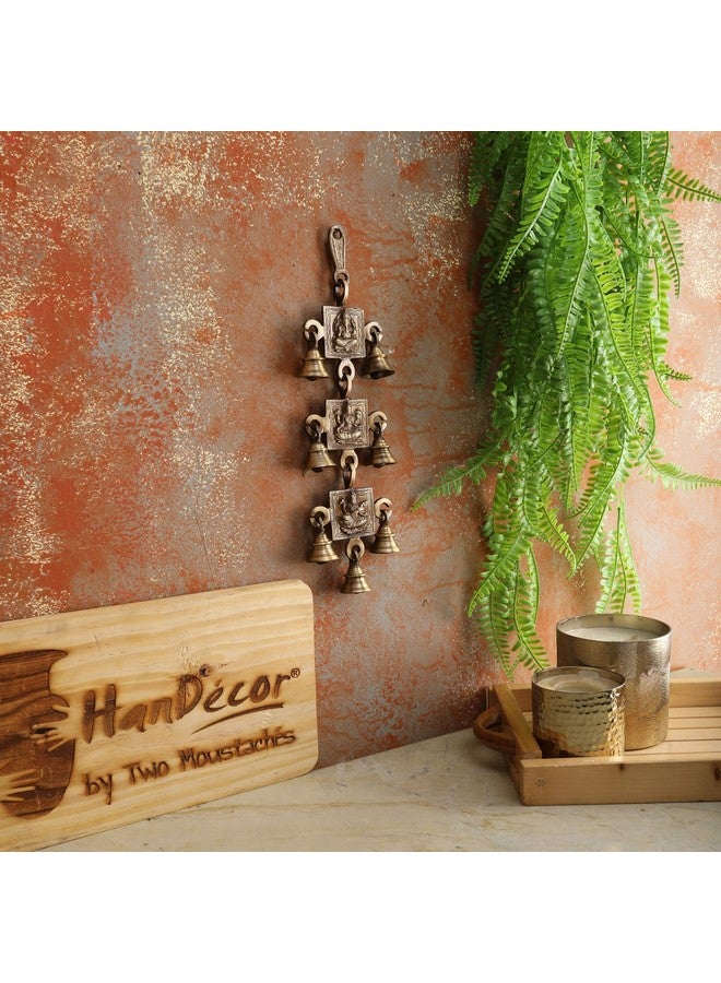 Two Moustaches Ganesh Laxmi Saraswati Brass Hanging Bells, Ghanti for Pooja, Ghanti for Home, Temple Decorative Bells - Image 3