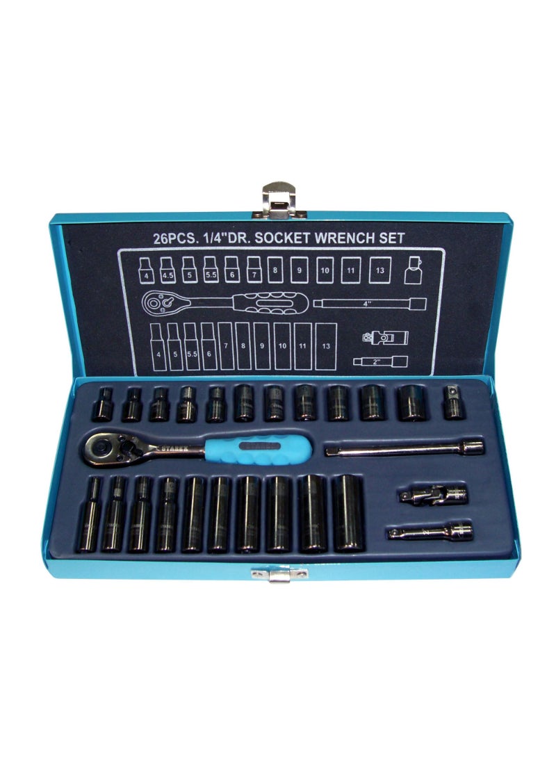 Starex Socket Wrench Set 26pcs 1/4" Dr. Black Nickel Finish Metal Case