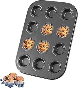 BAKERS PARDISE 12-Cup Muffin Tray for Baking Non-Stick Carbon Steel Mini Cupcake Mould | BPA-Free, 500°F Heat Resistant | Microwave & OTG Oven Safe | Perfect for Home Baker,Brownie,Cake - Image 1