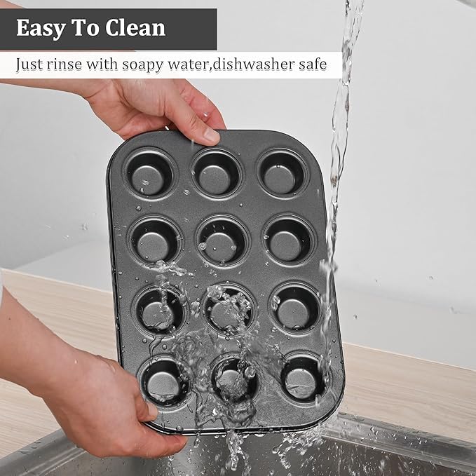 BAKERS PARDISE 12-Cup Muffin Tray for Baking Non-Stick Carbon Steel Mini Cupcake Mould | BPA-Free, 500°F Heat Resistant | Microwave & OTG Oven Safe | Perfect for Home Baker,Brownie,Cake - Image 3