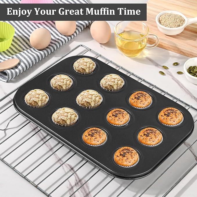 BAKERS PARDISE 12-Cup Muffin Tray for Baking Non-Stick Carbon Steel Mini Cupcake Mould | BPA-Free, 500°F Heat Resistant | Microwave & OTG Oven Safe | Perfect for Home Baker,Brownie,Cake - Image 5
