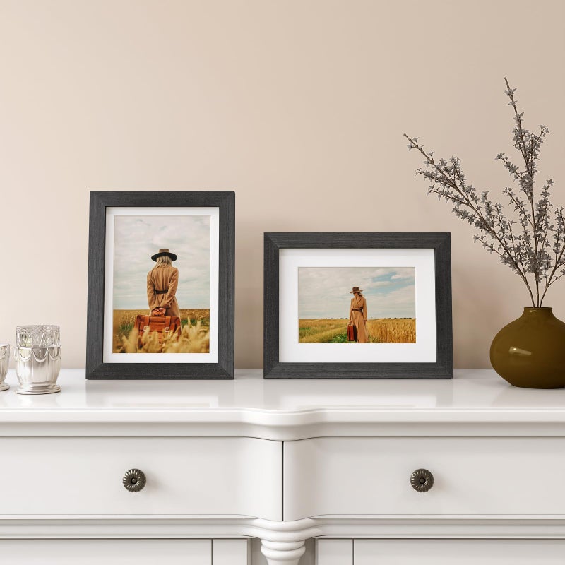 Egofine Egofine 6x8 Picture Frame Made of Solid Wood with Plexiglass  Display Pictures 4x6/5x7 with Mat or 6x8 Without Mat Set of 4 for Tabletop and Wall Mounting  Rustic Black  - Image 5