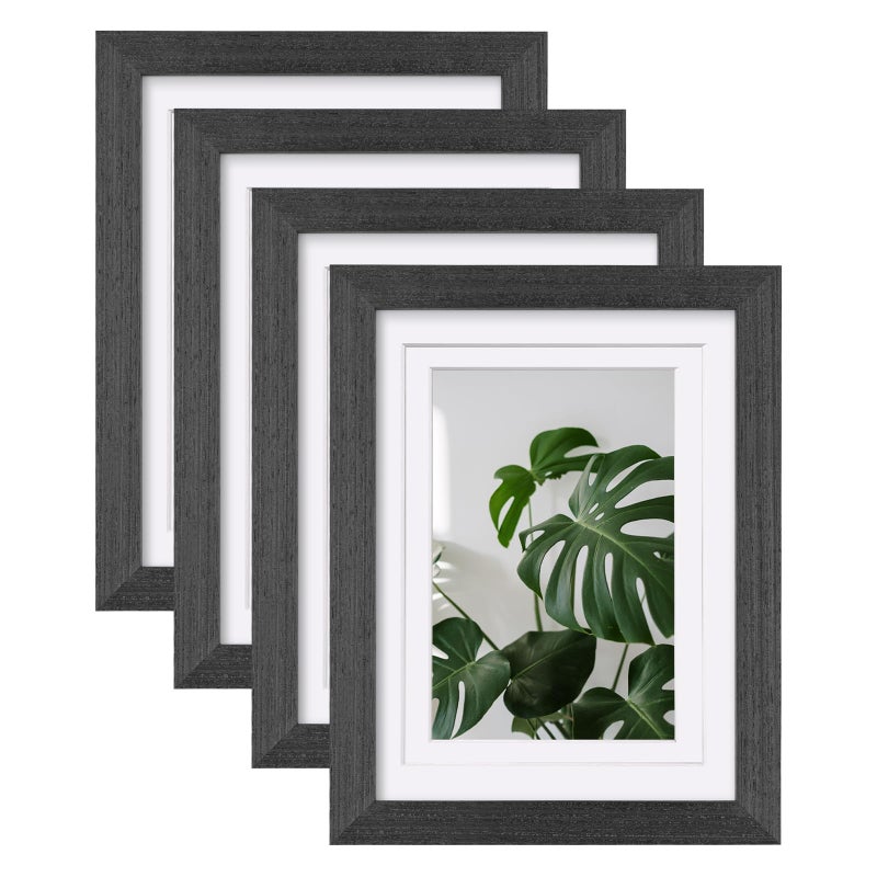 Egofine Egofine 6x8 Picture Frame Made of Solid Wood with Plexiglass  Display Pictures 4x6/5x7 with Mat or 6x8 Without Mat Set of 4 for Tabletop and Wall Mounting  Rustic Black  - Image 1