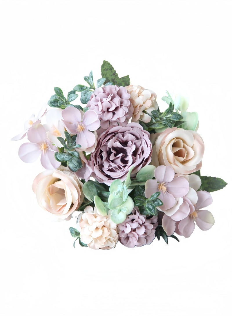 1pc Artificial Flower Bouquet Purple Rose Peony Hydrangea - Home Kitchen Living Room Decor - Wedding Centerpiece Ramadan Eid Gift Saudi Arabia - Image 4
