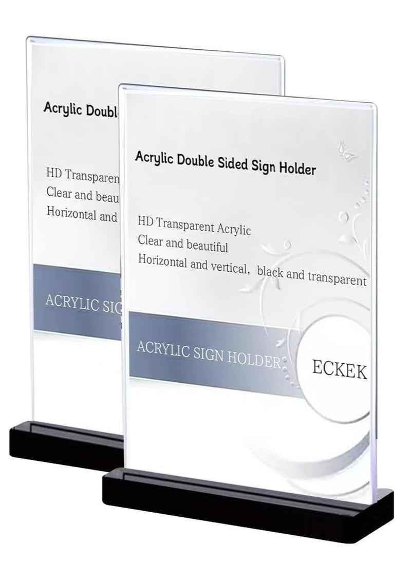 Eckek  2 Pack Acrylic Sign Holder Menu Displays Double Sided Sign Stand A4/A5/A6 Clear - Image 1