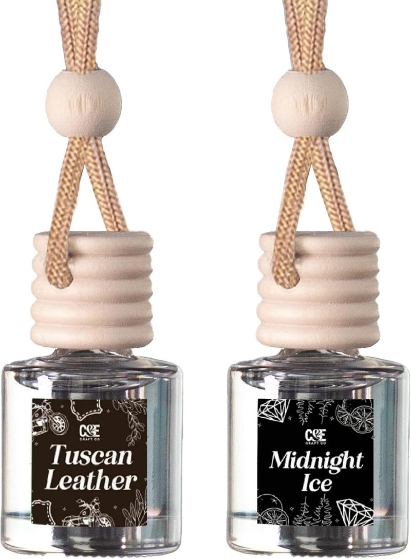 CE CRAFT مجموعة C&E Craft Co من معطرات السيارة المعلقة بناشر العطر، عبوة مزدوجة، زيت عطر طويل الأمد لمعطر السيارة، زجاجة زجاجية لمعطر السيارة الأوتوماتيكي، صنع في الولايات المتحدة (جلد توسكان وثلج منتصف الليل) - Image 1