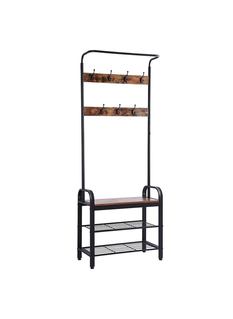 Cool Baby COOLBABY Door Coat Rack Vintage Coat Rack Shoe Bench Floor Stand Retro Fixed Hook Storage Integrated Shelf 3 in 1 Design Easy Assembly - Image 1
