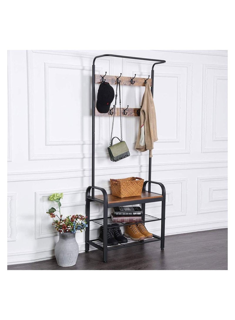 Cool Baby COOLBABY Door Coat Rack Vintage Coat Rack Shoe Bench Floor Stand Retro Fixed Hook Storage Integrated Shelf 3 in 1 Design Easy Assembly - Image 3