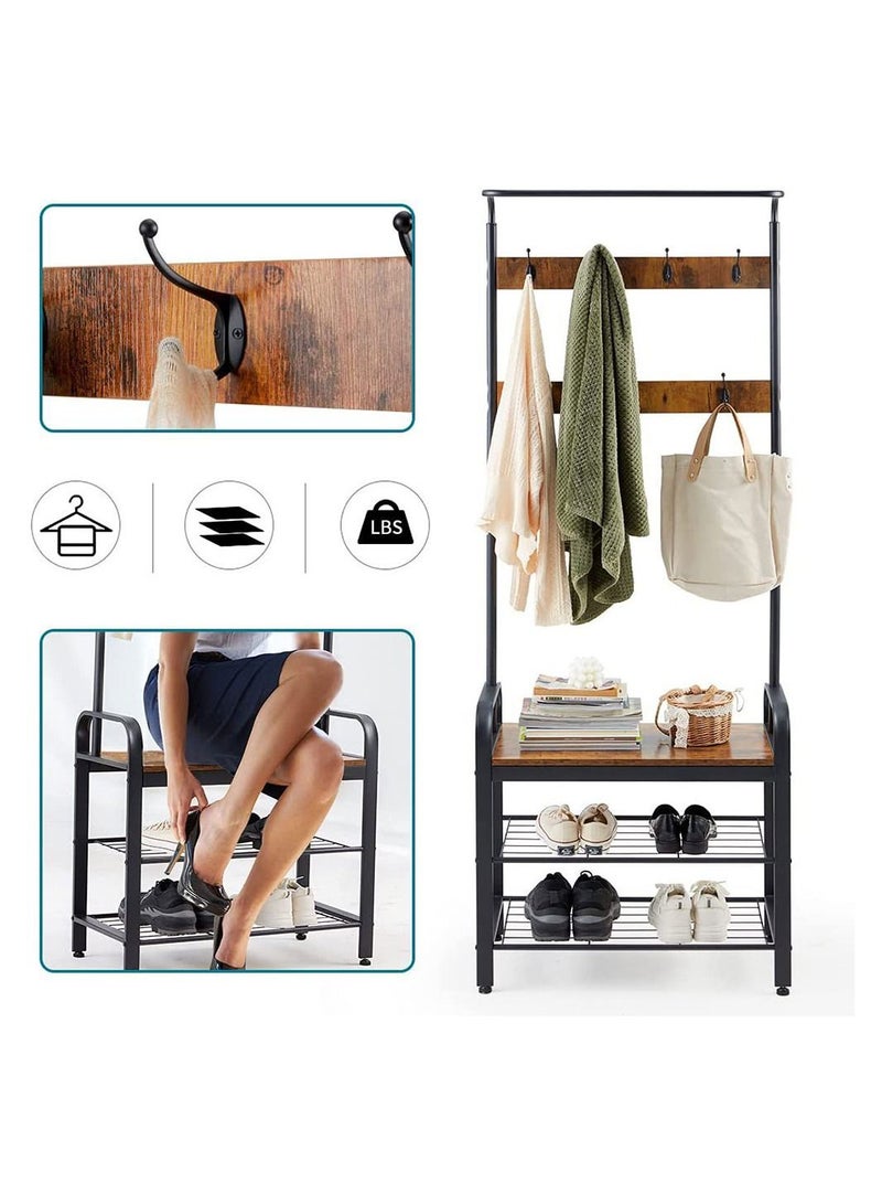 Cool Baby COOLBABY Door Coat Rack Vintage Coat Rack Shoe Bench Floor Stand Retro Fixed Hook Storage Integrated Shelf 3 in 1 Design Easy Assembly - Image 5