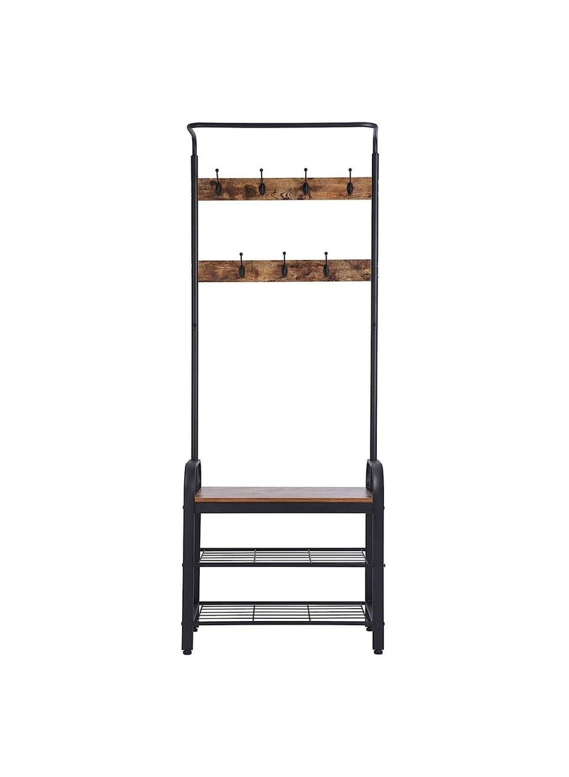 Cool Baby COOLBABY Door Coat Rack Vintage Coat Rack Shoe Bench Floor Stand Retro Fixed Hook Storage Integrated Shelf 3 in 1 Design Easy Assembly - Image 2