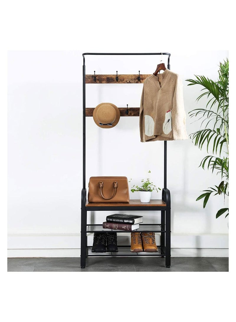 Cool Baby COOLBABY Door Coat Rack Vintage Coat Rack Shoe Bench Floor Stand Retro Fixed Hook Storage Integrated Shelf 3 in 1 Design Easy Assembly - Image 4