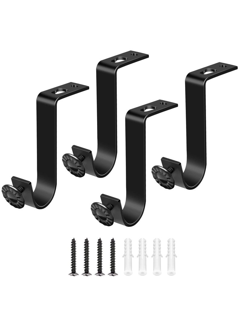 Ceiling Curtain Rod Bracket, Heavy Duty Curtain Rod Holders, Black 4 Pack Ceiling Curtain Rods Hooks Hangers Fit for 3/4 to 9/10 Inch Drapery Poles - Image 1