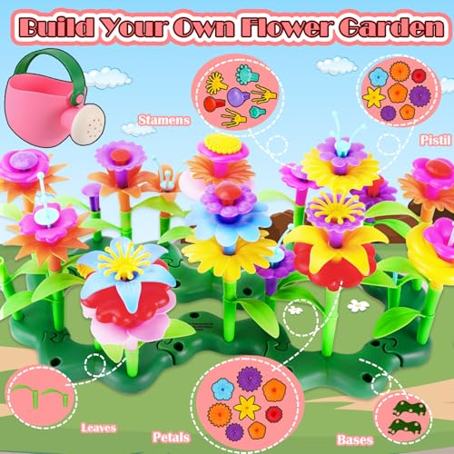 FUNZBO 109pcs Flower Garden Building Toy Set - Christmas Spring Toys for 3 4 5 6 7 Years Old Girl, STEM Montessori Educational Toy for Kid Toddler, Sorting & Stacking Building Block Birthday Gift - Image 5