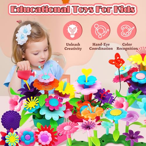 FUNZBO 109pcs Flower Garden Building Toy Set - Christmas Spring Toys for 3 4 5 6 7 Years Old Girl, STEM Montessori Educational Toy for Kid Toddler, Sorting & Stacking Building Block Birthday Gift - Image 4