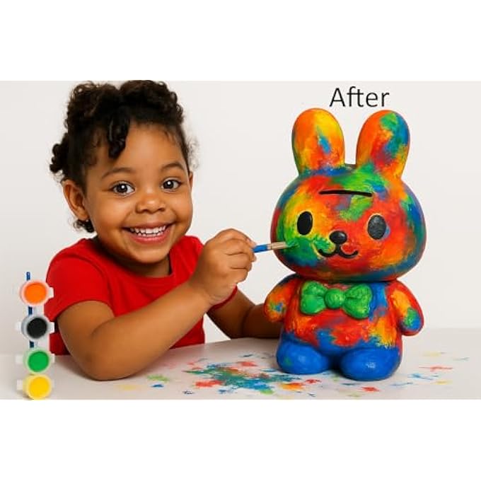 PAINT-YOUR-OWN DINOSAUR PIGGY BANK KIT – FUN DIY CRAFT & COIN SAVER!, WHITE CERAMIC WITH 7 PAINT COLORS, - Image 2