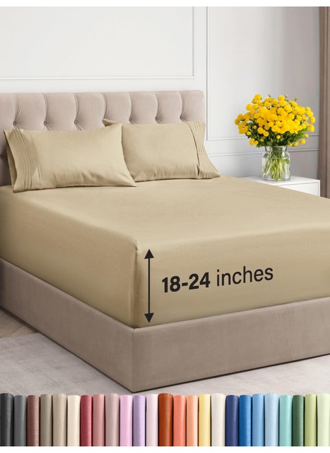 Extra Deep Twin XL Sheet Set  4 Piece Breathable  Cooling Sheets  Hotel Luxury Bedding Set with 1824 Inch Extra Deep Pockets  Easy Fit  Super Soft Wrinkle Free and Comfy  Beige Twin XL Size