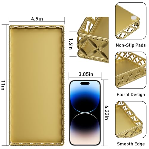 EKNITEY Bathroom Vanity Tray for Counter Organizer - 11 Inch Small Decorative Tray Gold Rectangle Countertop Tray for Perfume Makeup Cosmetic Jewelry - Image 3