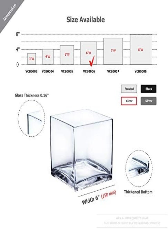 AKDC Wgv Cube Glass Vase, Candle Holder, 6"X6"X6", [Bulk Qty And Size Options] Clear Elegant Floral Accent Container Planter Terrarium For Wedding Party Event Home Decor, 1 Piece - Image 2