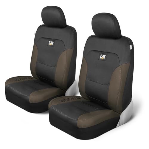 Cat Flexfit Black Beige Seat Covers for Cars Trucks SUV Set of 2 Front Car Seat Cover Front Seat Protectors Airbag Compatible Seat Covers for SUV Interior Covers Seat Cover Accessories - Image 1
