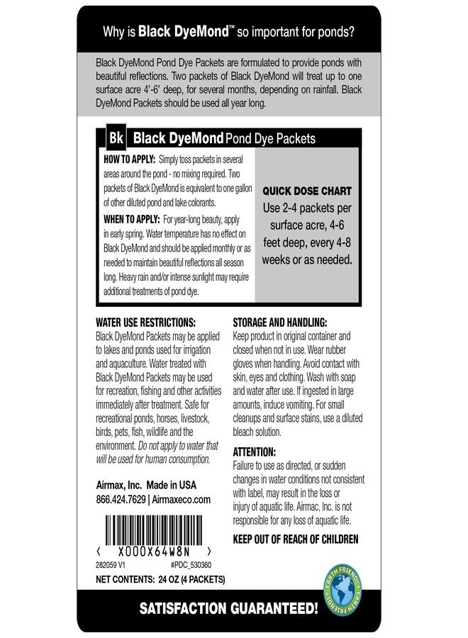Airmax Pond Dye Packets Black DyeMond Colorant for Large Pond & Lake, Beneficial UV Blocking Color Concentrate, Maintain Clean & Clear Water, Fish, Bird & Animal Safe, 2 Soluble Packets - Image 2