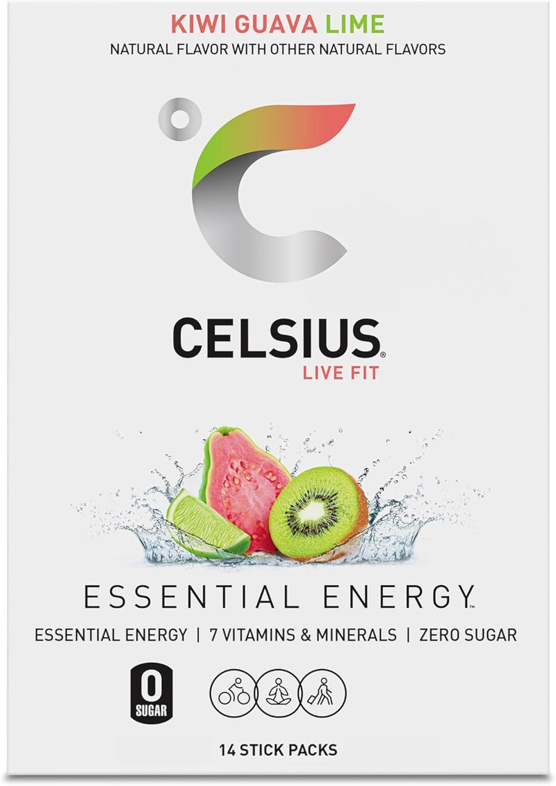 CELSIUS عصا مسحوق CELSIUS® الجاهزة بنكهة الكيوي والجوافة والليمون - مشروب الطاقة الأساسي (14 عصا، 2.6 أونصة) - Image 5