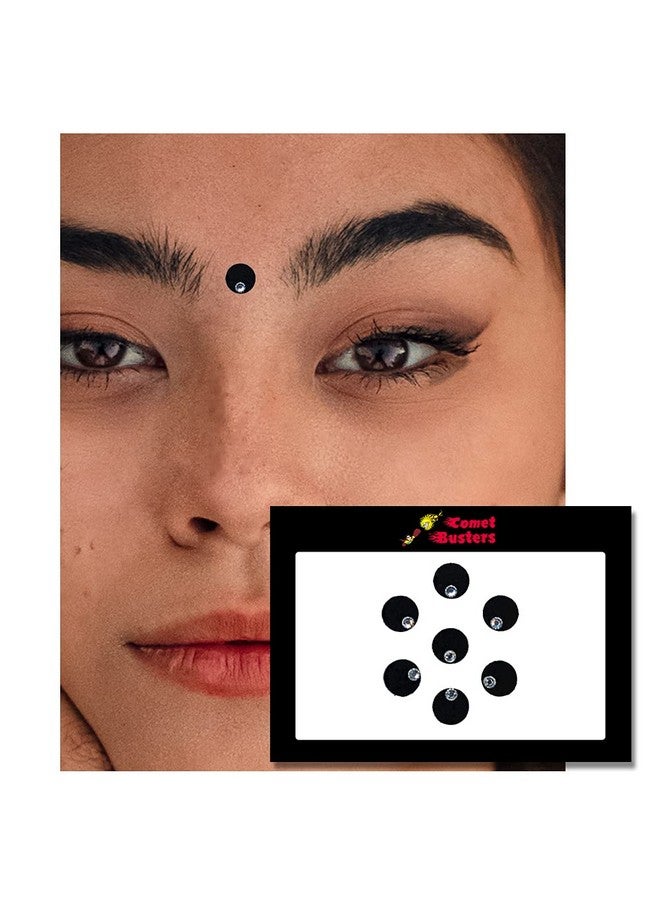 Comet Busters Round Black Velvet Bindi With Silver Stone (8 mm) (BIN448) - Image 2
