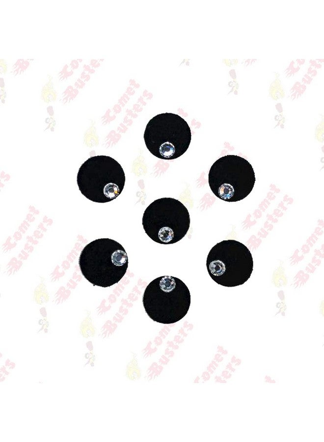 Comet Busters Round Black Velvet Bindi With Silver Stone (8 mm) (BIN448) - Image 4