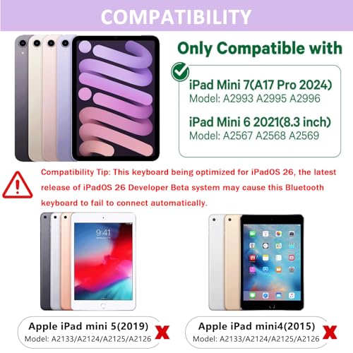 FUWANG Touchpad Keyboard Case for iPad mini 7 A17 Pro 2024 & Mini 6th Generation 2021 8.3 inch - 360° Swivel 7 Color Backlit Keyboard for iPad mini 7th 6th Generation with Pencil Holder, Purple - Image 2