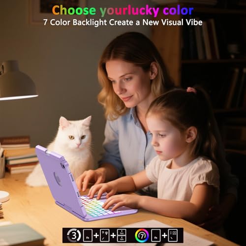 FUWANG Touchpad Keyboard Case for iPad mini 7 A17 Pro 2024 & Mini 6th Generation 2021 8.3 inch - 360° Swivel 7 Color Backlit Keyboard for iPad mini 7th 6th Generation with Pencil Holder, Purple - Image 3