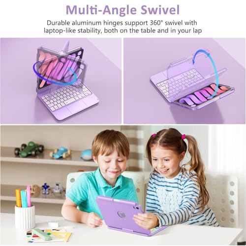 FUWANG Touchpad Keyboard Case for iPad mini 7 A17 Pro 2024 & Mini 6th Generation 2021 8.3 inch - 360° Swivel 7 Color Backlit Keyboard for iPad mini 7th 6th Generation with Pencil Holder, Purple - Image 5