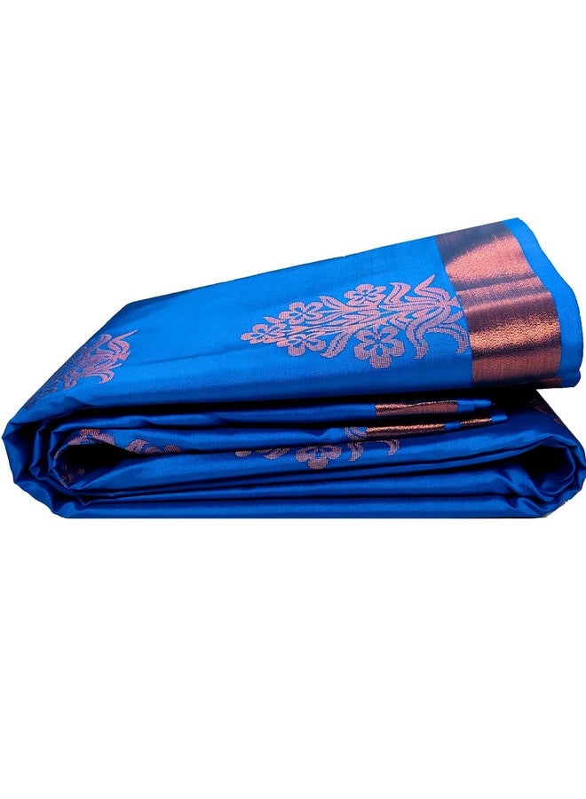 Women Kanchipuram Pure Silk Saree Original Golden Zari Intricate Jacquard Weaves Traditional Zari Border & Contrast Zari Rich Pallu(Blue)-Silk Mark  - Image 1