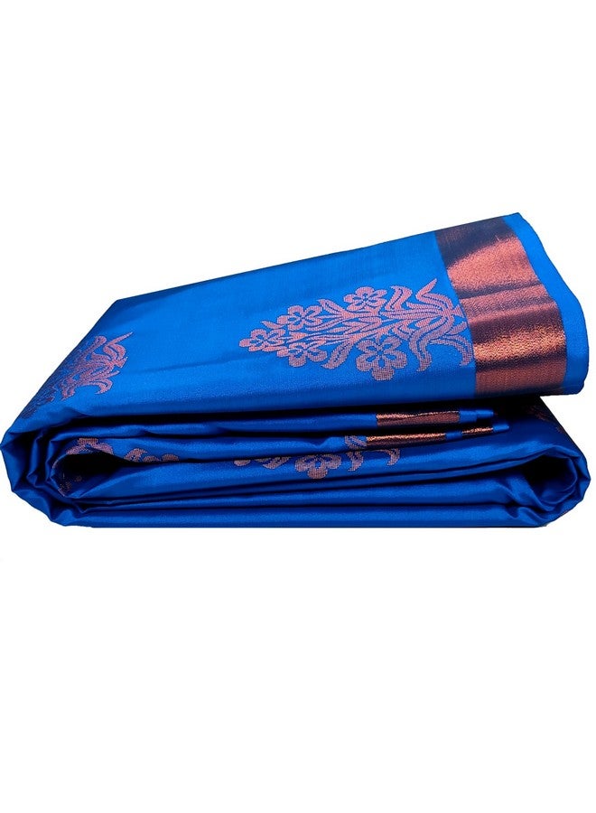 Women Kanchipuram Pure Silk Saree Original Golden Zari Intricate Jacquard Weaves Traditional Zari Border & Contrast Zari Rich Pallu(Blue)-Silk Mark  - Image 2