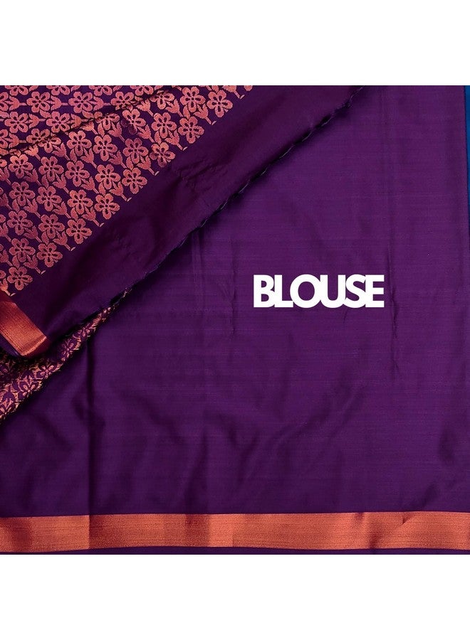 Women Kanchipuram Pure Silk Saree Original Golden Zari Intricate Jacquard Weaves Traditional Zari Border & Contrast Zari Rich Pallu(Blue)-Silk Mark  - Image 5