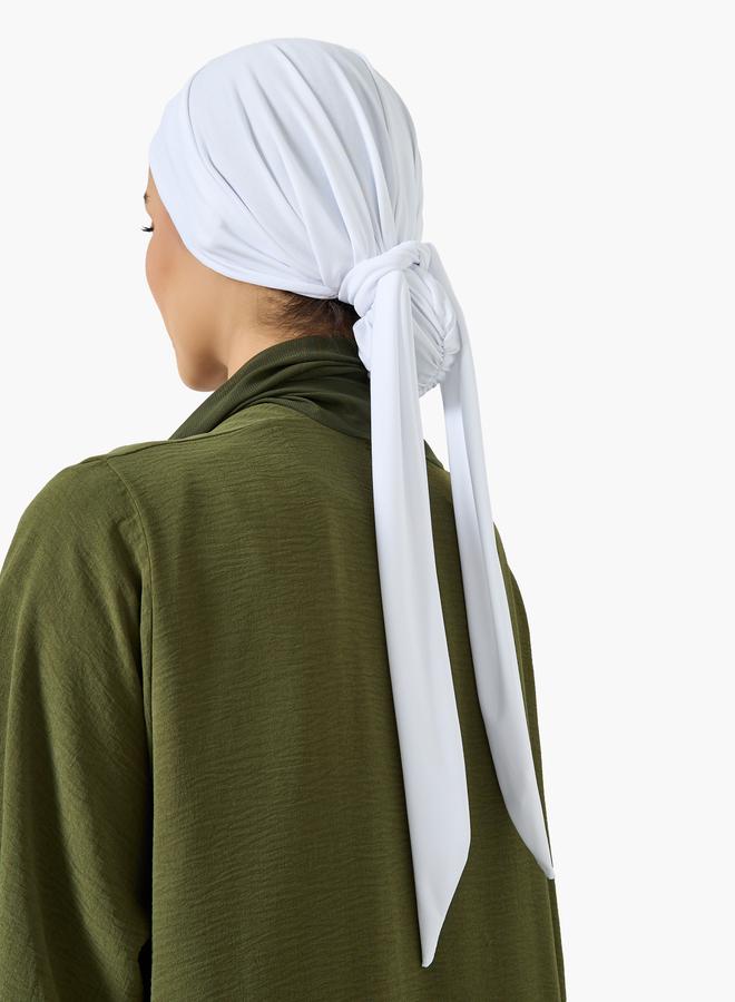 Take Two White Crystal Linen Pleated Tie Solid Hijab - Image 2
